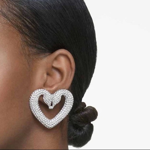 NWB Authentic SWAROVSKI Sublima Heart Large White Rhodium plated Clip Earrings - Picture 1 of 6